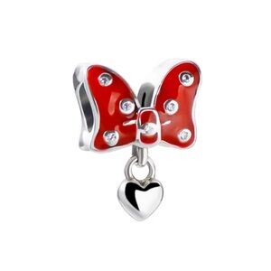 S925 Sterling Silver Disney Inspired Minnie Mouse Red Bow Charm - NWT